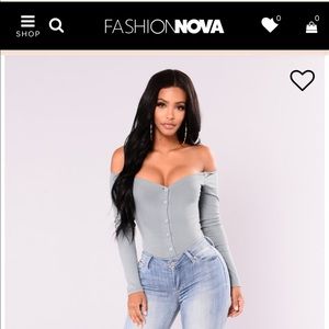 Off Shoulder Long Sleeve Ribbed Button Bodysuit